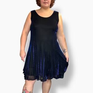 VINTAGE 90S BLUE SPARKLE SLEEVELESS HOLIDAY PARTY DRESS SIZE 18